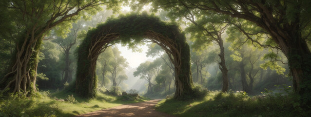 Wall Mural - Natural archway shaped by branches in the forest