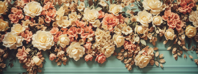 Sticker - Artificial Flowers Wall for Background in vintage style