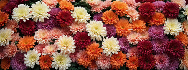 Sticker - Stunning Chrysanthemum Flowers in Vibrant Red, Orange, Pink, Purple, Green, and White for Weddings and Events