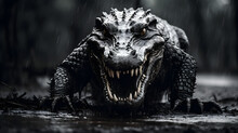 A Large Crocodile In The Rain, Staring Boldly