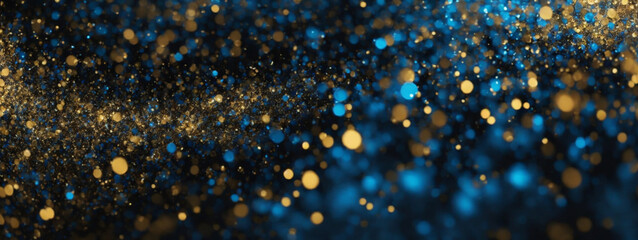 Wall Mural - blackground of abstract glitter lights. blue, gold and black. de focused. banner