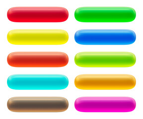 Fototapete - Set of round rectangle shape buttons in 3d rendering isolated on transparent background for text, infographic, web and frame concept.
