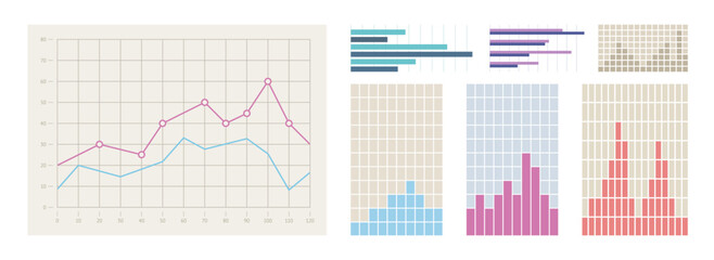 Wall Mural - set of graphs and charts, information on charts, statistical data. business charts and graphs infogr