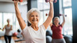 Old aged women lifting weight at the gym, senior movement and recreation, never too old for working out