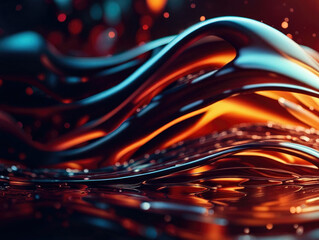 Poster - Vibrant and dark colored, futuristic technology concept abstract smooth and sot wavy curvy lines background, banner design.