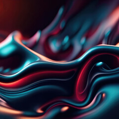 Poster - Vibrant and dark colored, futuristic technology concept abstract smooth and sot wavy curvy lines background, banner design.
