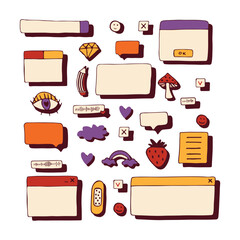 Wall Mural - Retro pc elements, user interface, operating system, windows, icons in trendy retro style, modern stickers. old computer ui elements dialog boxes vector set. Illustration 90s. Vector illustration