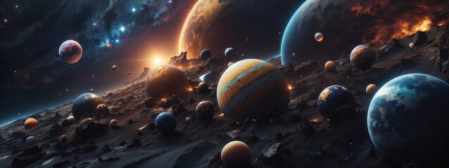 Wall Mural - abstract planets and space background