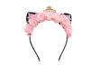Head decoration for a girl. Wreath with cat ears and pink flowers. Children's accessory for a party, isolated.