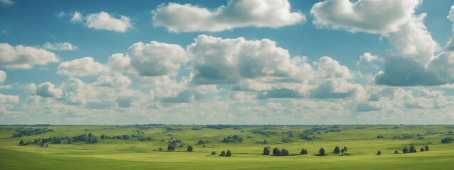 Poster - russia summer landscape - green fileds, the blue sky and white clouds