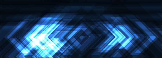 Poster - Wide futuristic gaming banner. Abstract technology dark blue background with geometric diagonal lines. Vector illustration