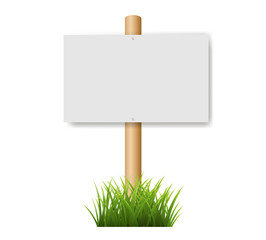 Sticker - Wooden Sign And Grass Isolated White Background