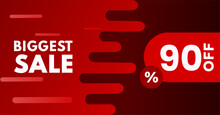 90% Percent Off Tag Discount Banner Red