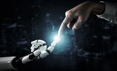 Poster - 3d rendering artificial intelligence ai research of robot and cyborg development for future of peopl