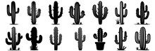 Cactus Desert Silhouettes Set, Large Pack Of Vector Silhouette Design, Isolated White Background