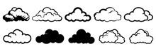 Cloud Weather Silhouettes Set, Large Pack Of Vector Silhouette Design, Isolated White Background