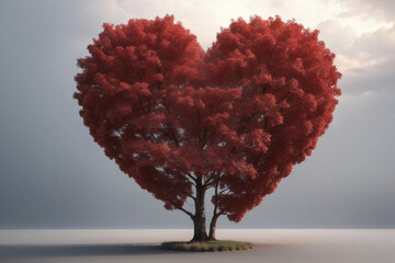 Canvas Print - Red heart shaped tree