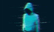 Glitched silhouette, noise effect. Hacked system or cyber attack. Vector illustration.