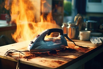 Poster - Burning iron in the apartment.