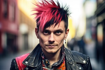 Aufkleber - Portrait of a man with a pink mohawk hairstyle.