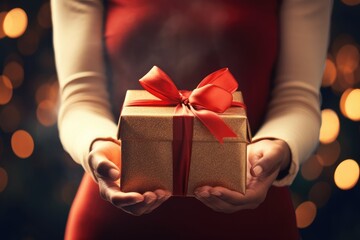 Sticker - Girl holding a gift box with a bow.