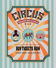 Сircus. Vector Vintage Illustrations Of Acrobat, Circus Tent,  Elephant, Retro Poster, Background And Ticket 2023