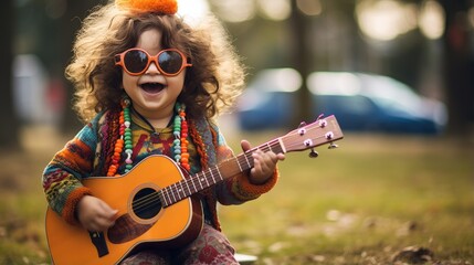 Funny hippie style toddler. Generative AI