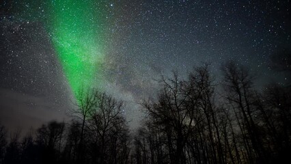 Wall Mural - time lapse of a star filled sky that includes aurora at the start. the milky way moves across the sk