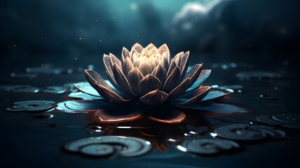 A beautiful waterlily or lotus flower in pond. Generative AI