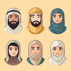 arabic human icons, cartoon set from arabic culture, icon collection