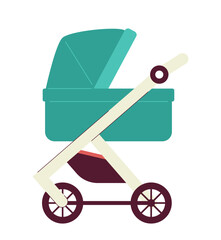 Poster - Baby carriage on wheels semi flat colour vector object. Editable cartoon clip art icon on white background. Simple spot illustration for web graphic design