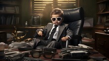 Serious business baby boss in the office. Generative AI