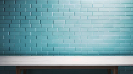 Wall Mural - Brick wall texture pattern with empty table for display products. copy space