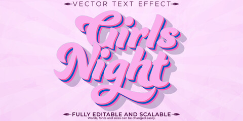 Wall Mural - Girls night text effect, editable pink and soft text style