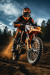 Poster - Motocross racer performing on a dirt track. Generative AI