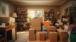boxes and various household items neatly arranged indoors, ready for the big move. The scene showcases the anticipation and planning that go into a moving day.