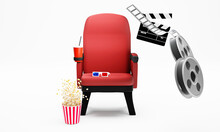 Poltrona Rossa Cinema Su Sfondo Bianco - Illustrazione 3d