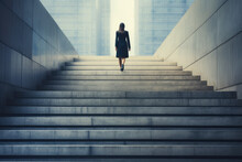 Corporate Business Woman Stepping Off A Block Of Stairs