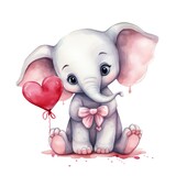 Fototapeta Pokój dzieciecy - Watercolor cute baby elephant. Romantic character on a white background.
