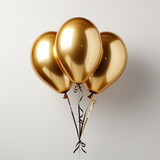 Fototapeta Sport - Bunch of three gold balloons for birthday party on white background