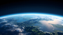 A View Of The Earth From Space. 3D Illustration With Detailed Planet Surface.