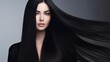 © WS Studio 1985 - Portrait of a beautiful woman with long hair against a gray background. generative ai