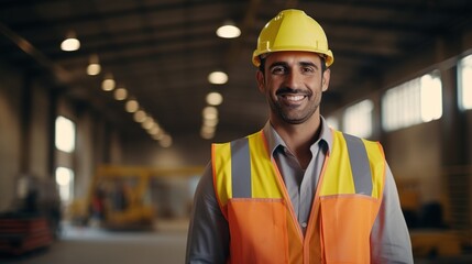 Poster - portrait of a construction worker or civil engineering standing at construction site