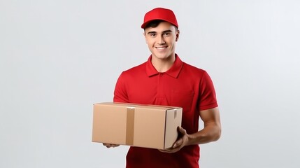 Delivery man with boxes on white background. generative ai