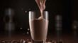 Chocolate milkshake being poured into a glass. Generative AI