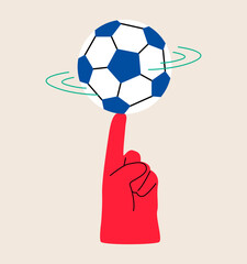 Person spins football on finger.  Colorful vector illustration