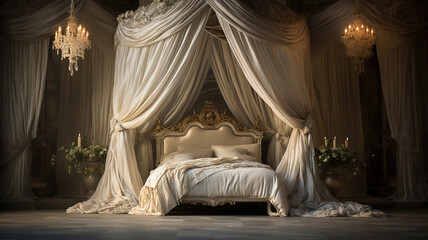 Wall Mural - the grandeur of a luxury canopy bed with drapes