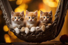 Orange Kittens In The Basket On The Autumn Background
