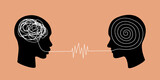 Fototapeta  - Rozmowa. Dwie głowy. Koncept terapii - dialog, który pomaga uporządkować myśli, rozwiązać problem.	
