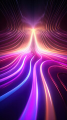 Poster - Abstract background with purple, pink, gold glowing neon moving high speed line and wave and bokeh lights horizontal to vertical. Data transfer concept, reflect on the floor.